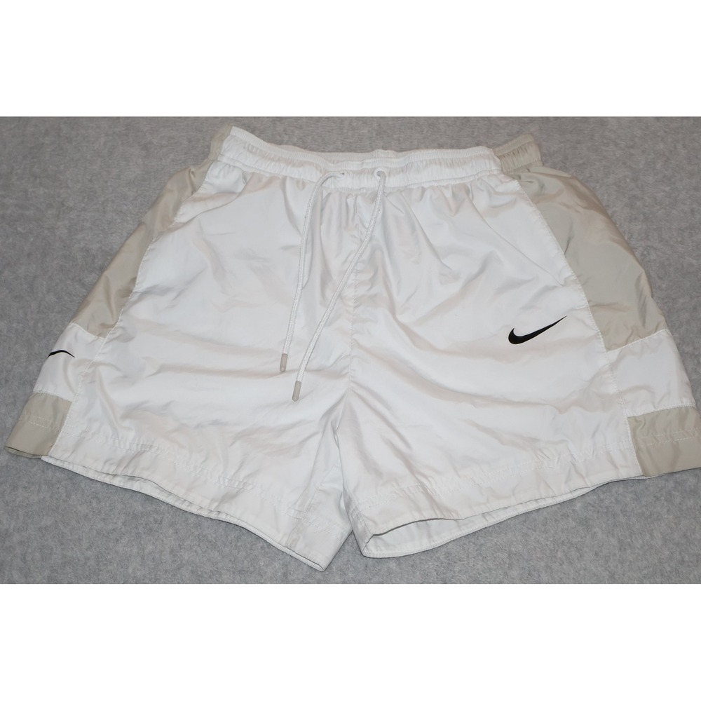 Nike Lined Running Shorts Womens Small White Tan Colorblock Swoosh Logo **